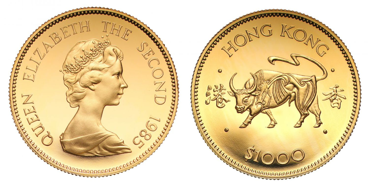 PF69 UCAM | Hong Kong, gold Proof $1000, 1985 - Lunar Year of the Ox
