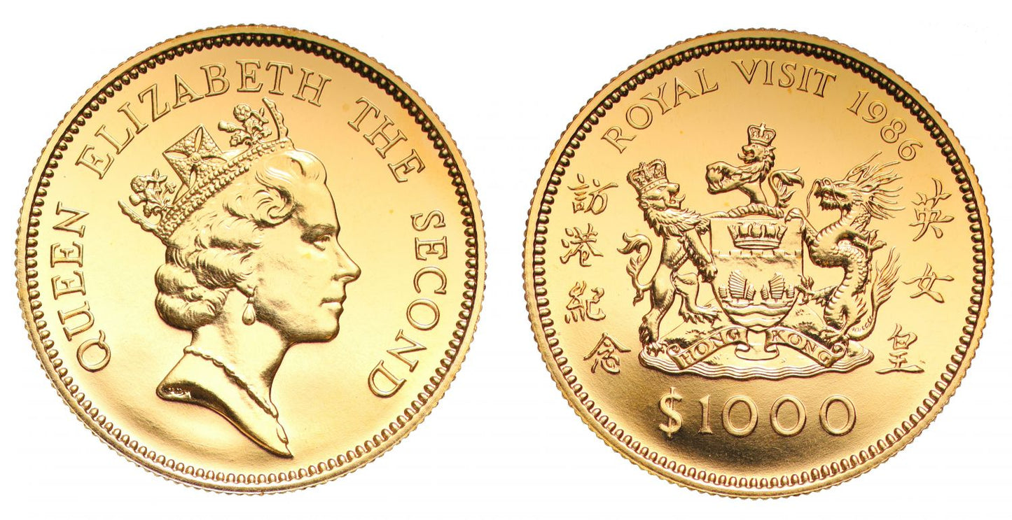 Hong Kong 1986 gold BU $1000 - Royal Visit