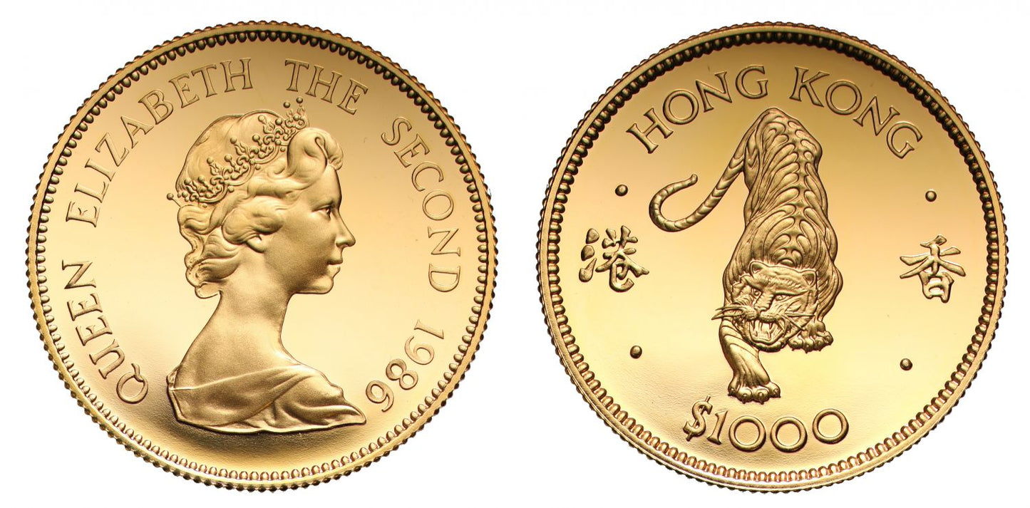 Hong Kong 1986 PF68 UCAM gold $1000 - Lunar Year of the Tiger