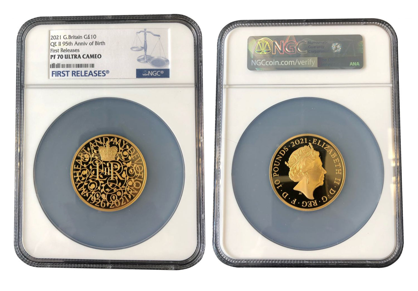 * Elizabeth II 2021 PF70UC gold 5oz FR 95th Birthday