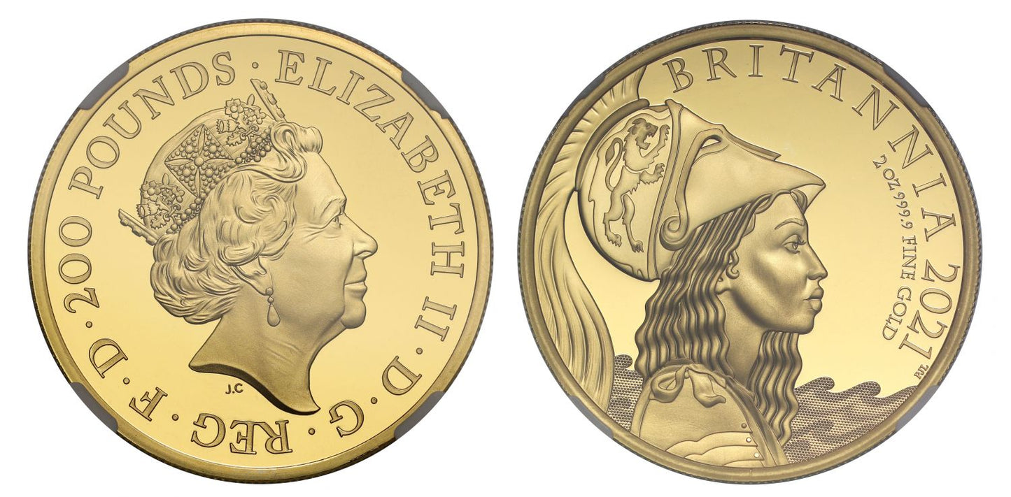 * Elizabeth II 2021 PF69 gold 2oz Britannia Premium