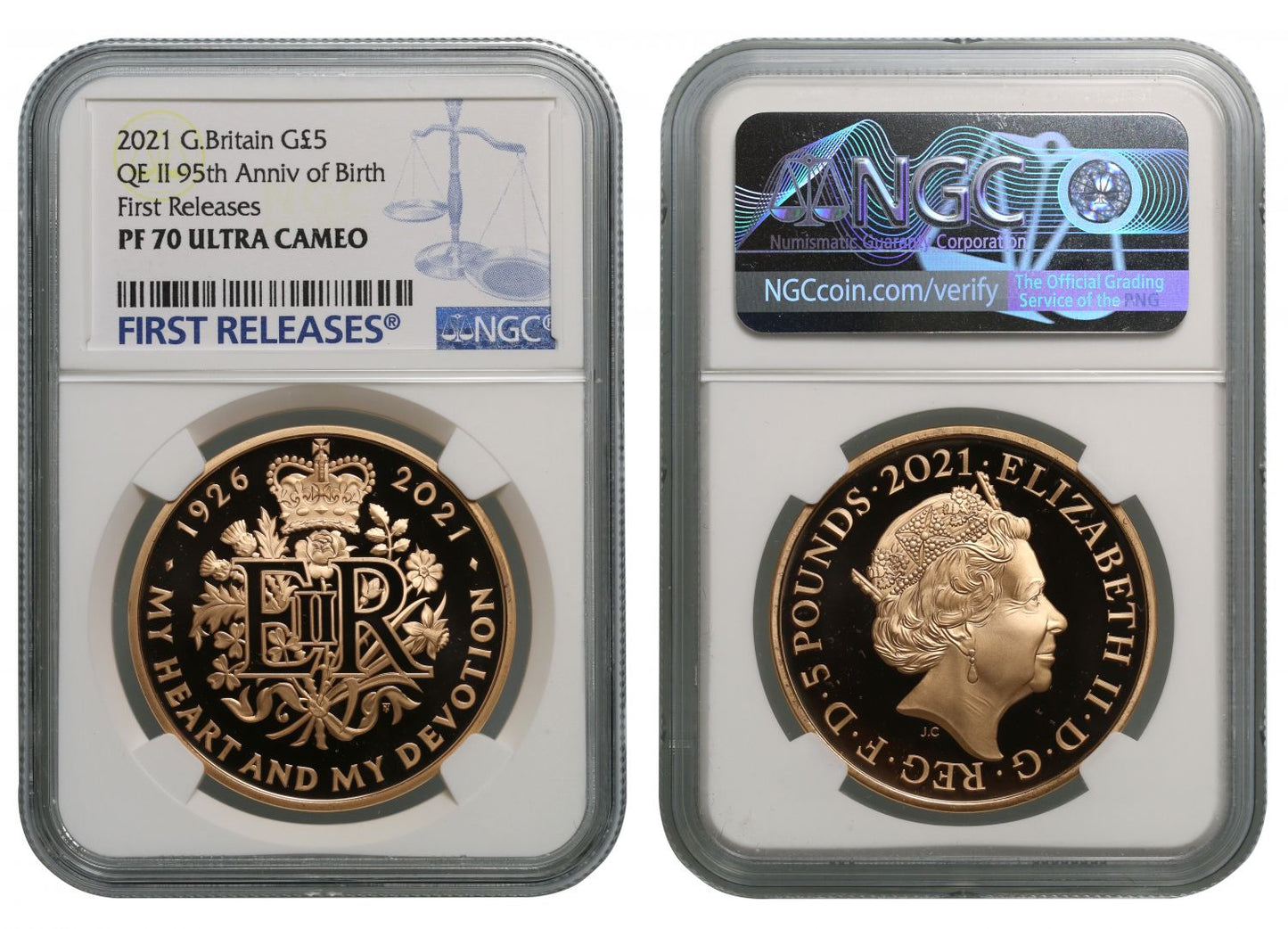 * Elizabeth II 2021 PF70 FR Five-Pounds 95th Birthday