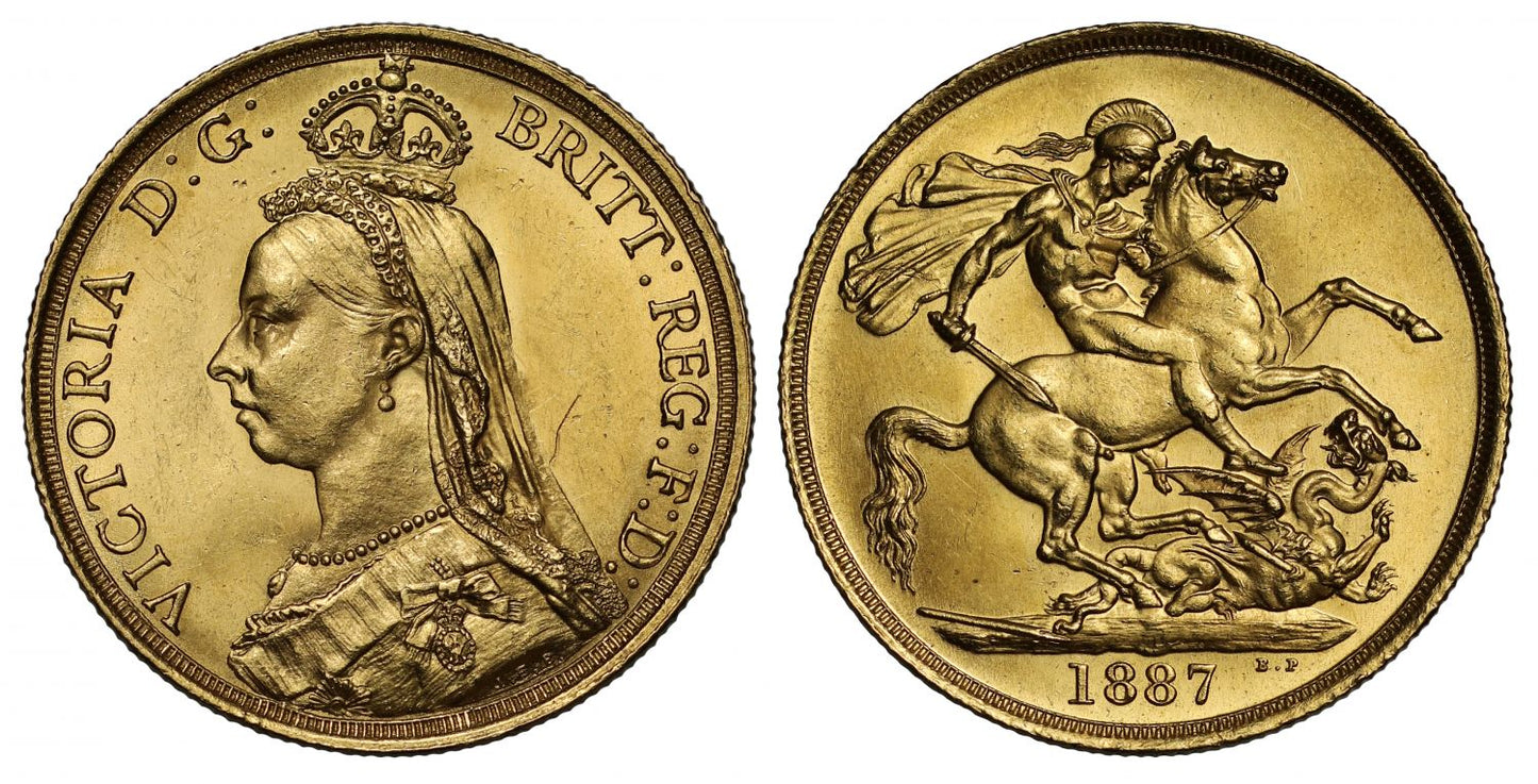 Victoria 1887 Two-Pounds, MS63, Golden Jubilee issue