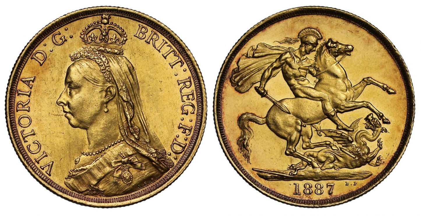 Victoria 1887 Two-Pounds, Golden Jubilee issue, taller date large BP, MS62+