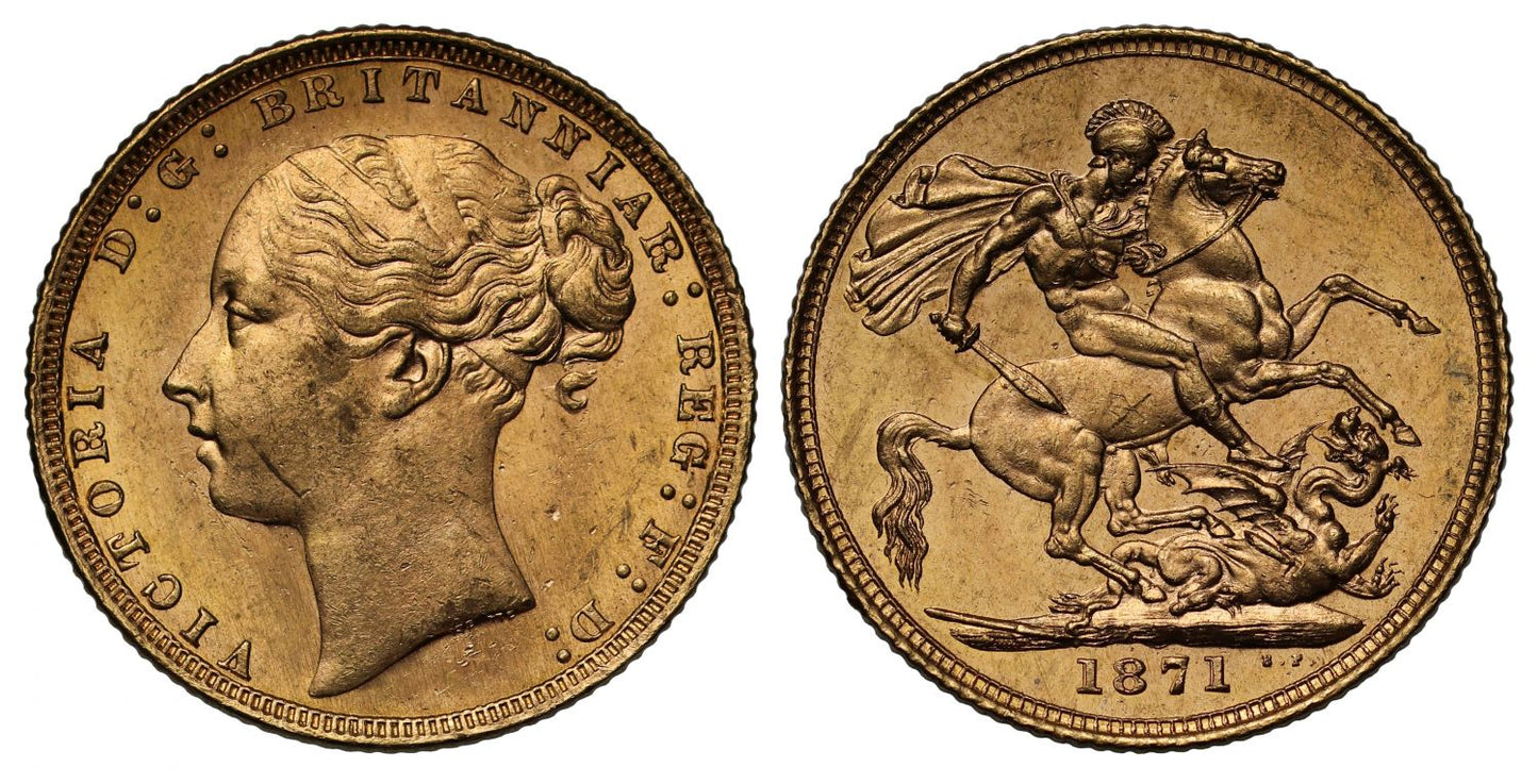 Victoria 1871 Sovereign, St George Reverse, London, MS64