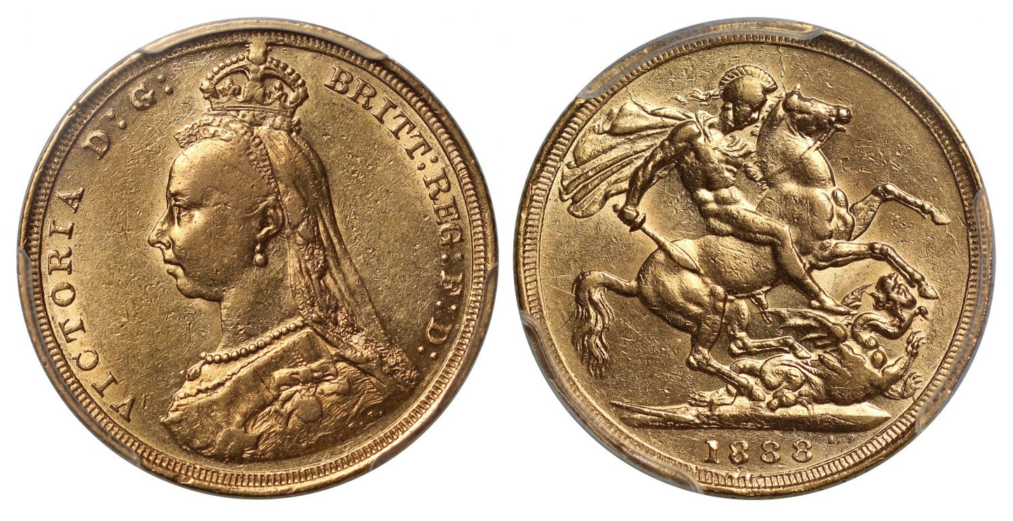 Victoria 1888 Sovereign Sydney mint, first legend DISH S7 AU50
