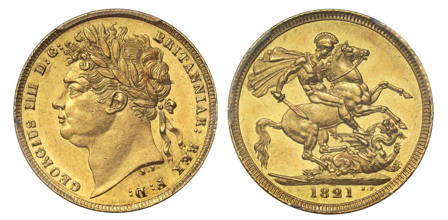 George IV 1821 Sovereign, first year for this denomination in reign, MS63