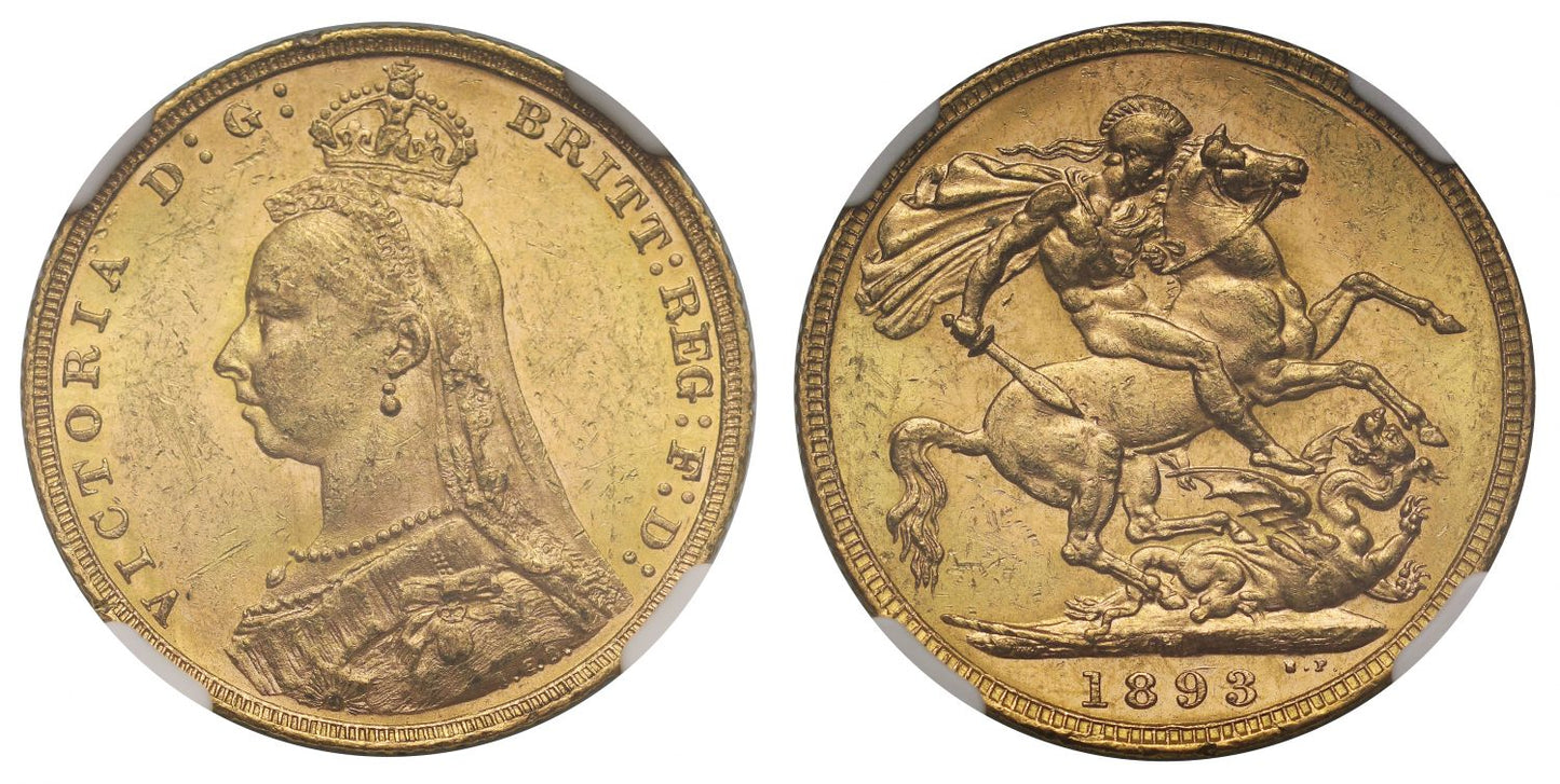 Victoria 1893-M Sovereign, Melbourne, Jubilee head, final year for type MS61