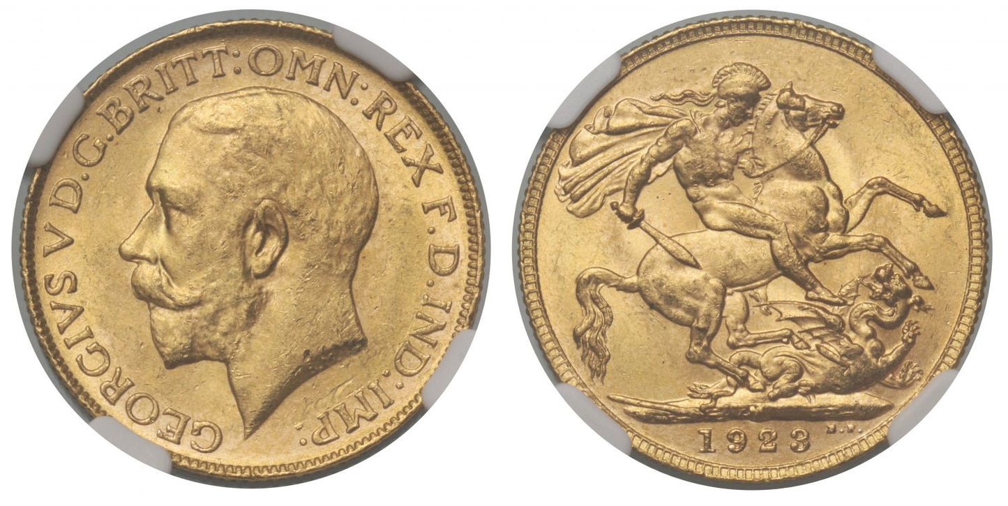 George V 1923-M Sovereign Melbourne Mint MS62+