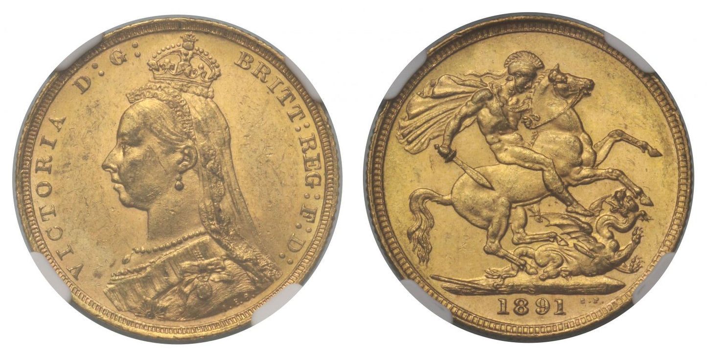 Victoria 1891 S Sovereign Sydney Mint, second legend, DISH S15, MS62