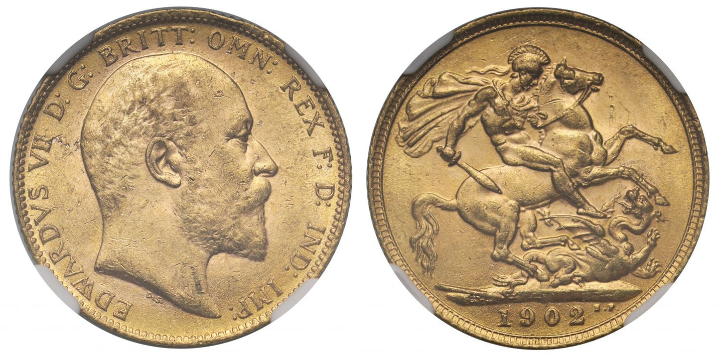 Edward VII 1902 Sovereign, bare head, first year, MS61