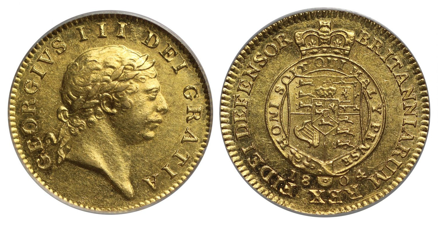 George III 1804 Half Guinea, Iverson dies 1/A, CGS UK graded CGS70