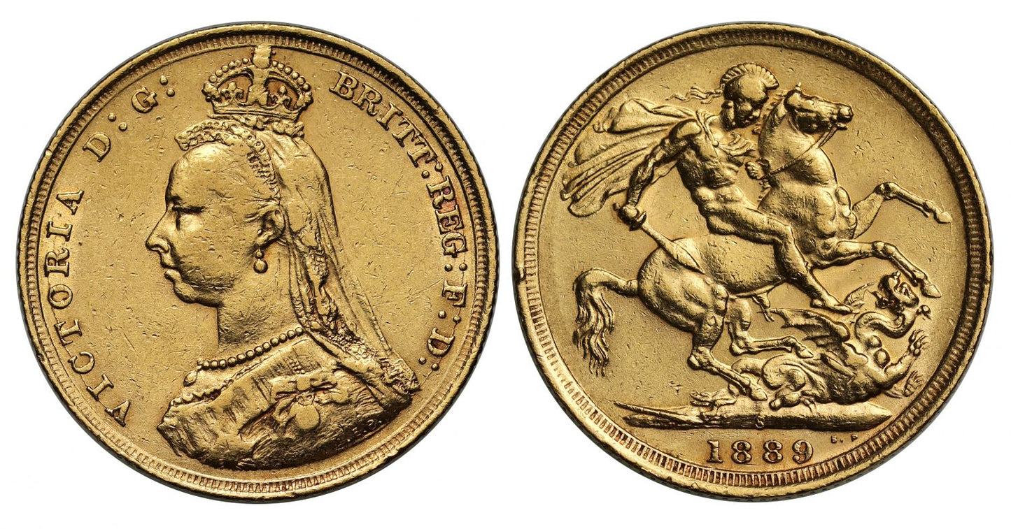 Victoria 1889-S Sydney mint Sovereign, first legend, DISH S11=R3