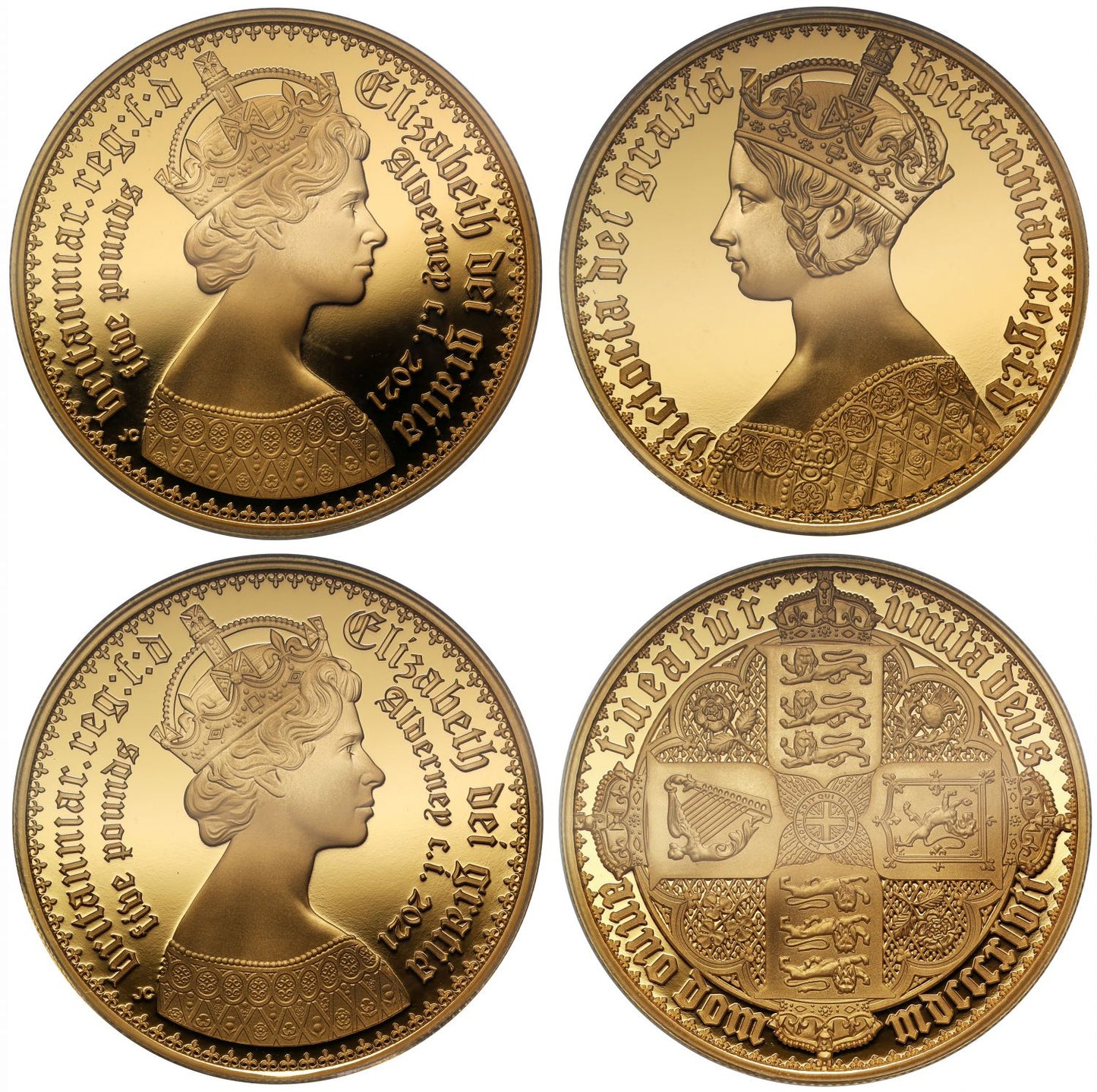 QEII 2021 Alderney gold £5 Gothic Crown Pair PR70 DC