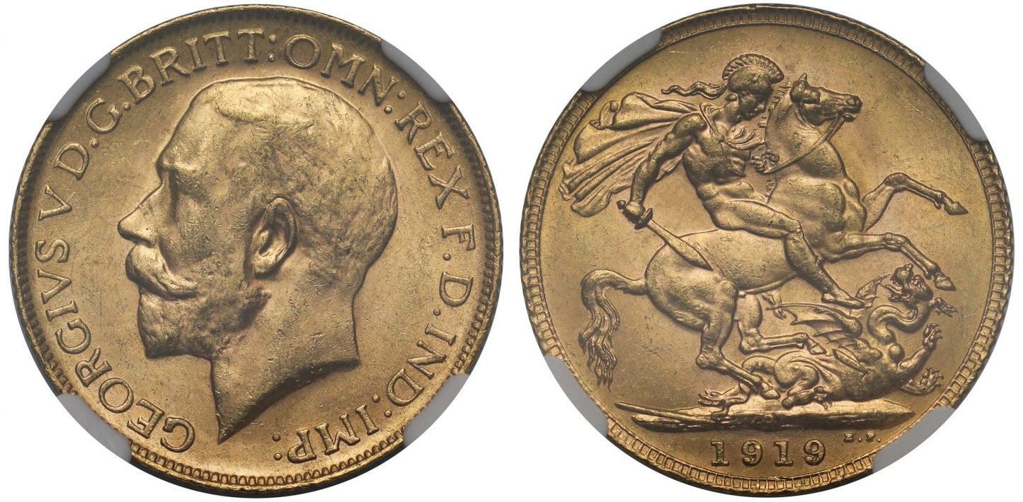 George V 1919-P Sovereign Perth Mint NGC MS63