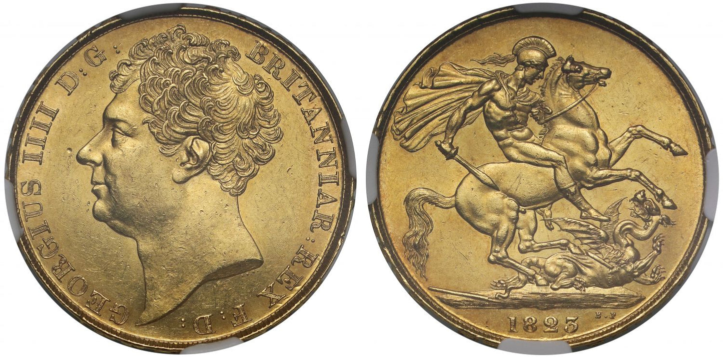 George IV 1823 Two Pounds, bare head one year only issue, MS63