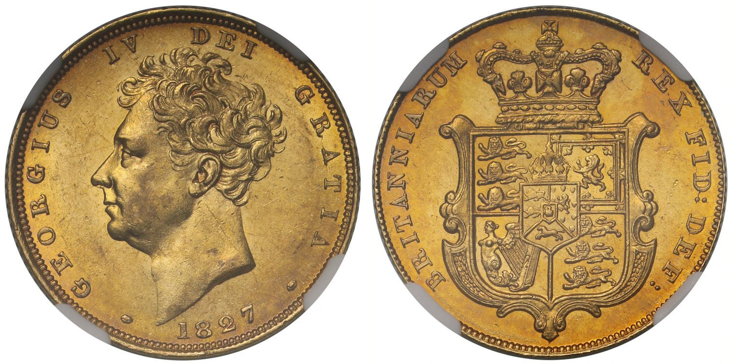 George IV 1827 Sovereign, bare head, MS62