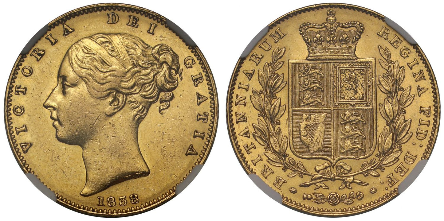 Victoria 1838 Sovereign, Coronation year, first date in reign AU58