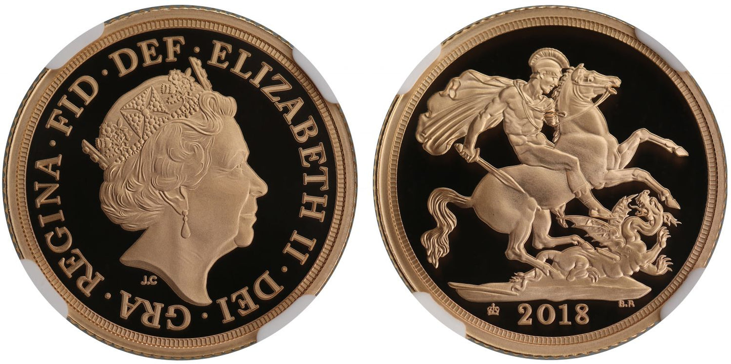 Elizabeth II 2018 Sovereign PF70 UCAM Sapphire Privy