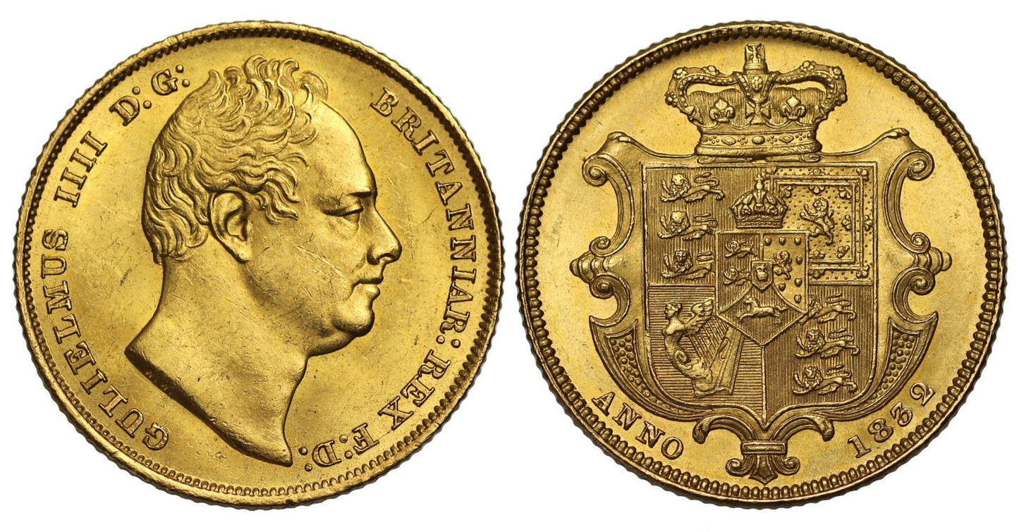 William IV 1832 Sovereign first bust, nose to second N, MS63