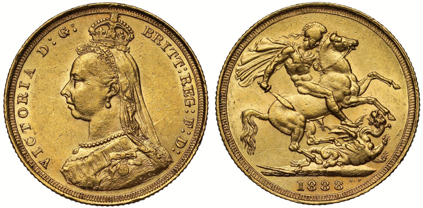 Victoria 1888 S Sovereign Sydney Mint, first legend, hooked J, DISH S7 R3