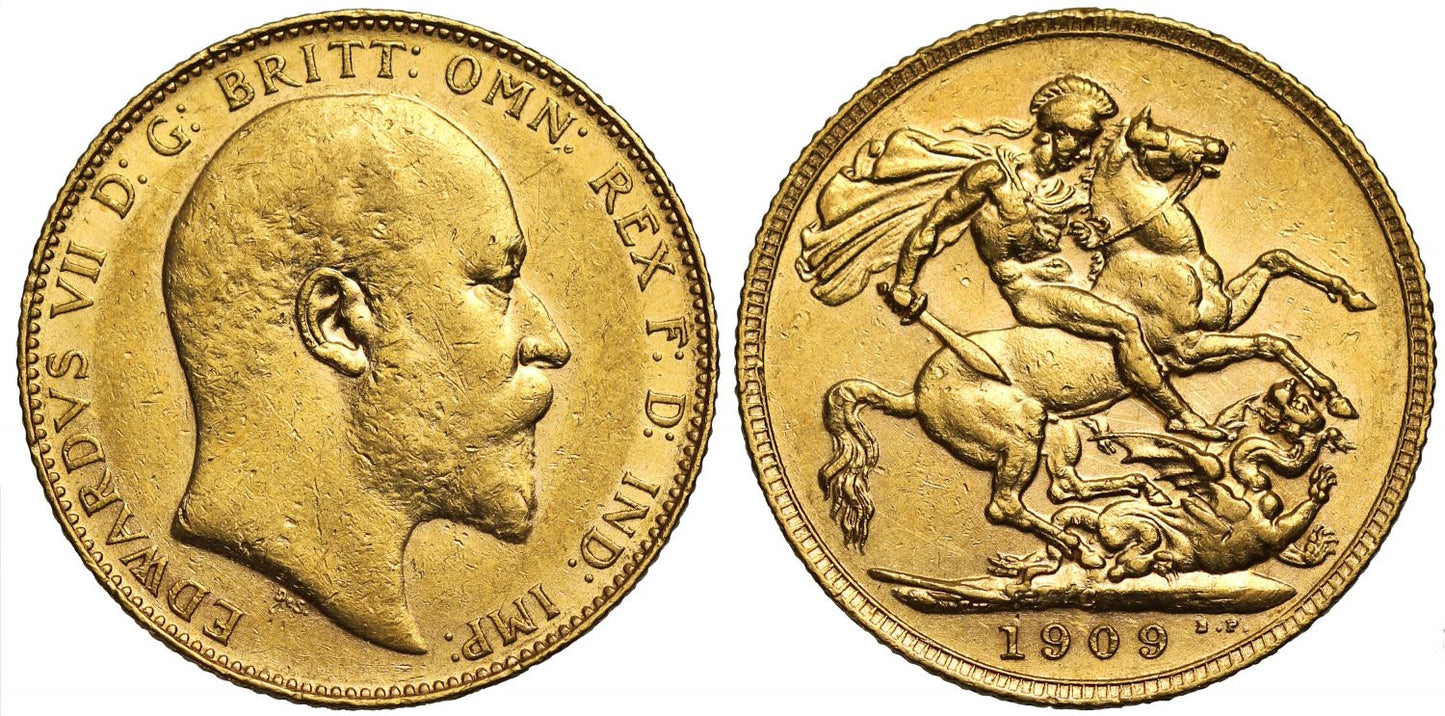 Edward VII 1909 C Sovereign Ottawa Mint, AU58