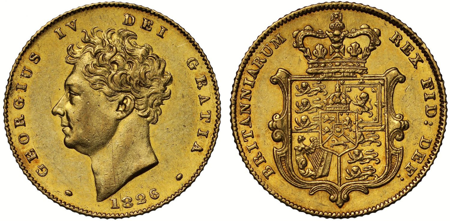 George IV 1826 Half-Sovereign, AU58, no extra tuft of hair