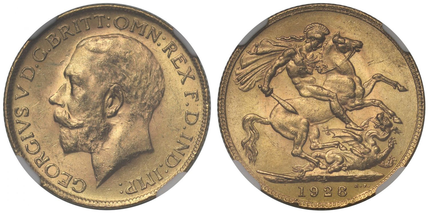 George V 1928-SA Sovereign Pretoria Mint NGC MS62