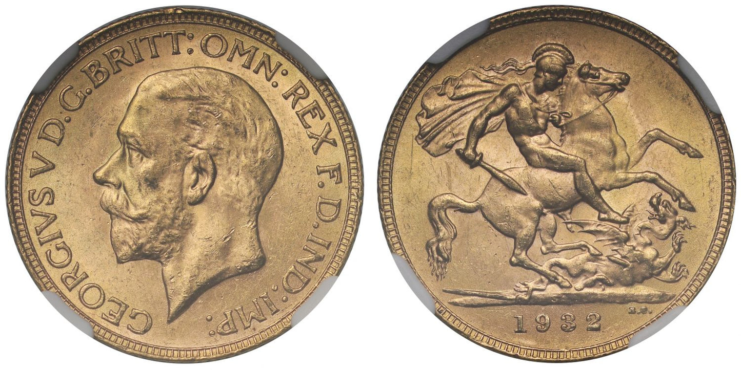 George V 1932-SA Sovereign Pretoria Mint MS63