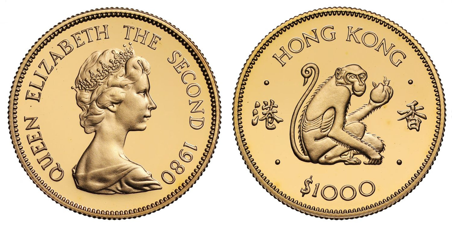 Hong Kong 1980 gold proof $1000 - Lunar Year of the Monkey