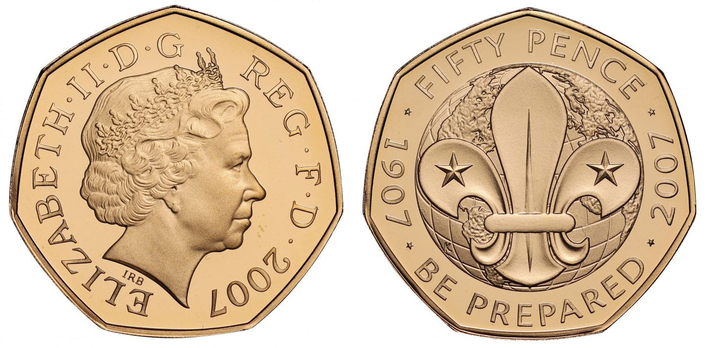 Elizabeth II 2007 gold proof 50p Scouting PF69 UCAM