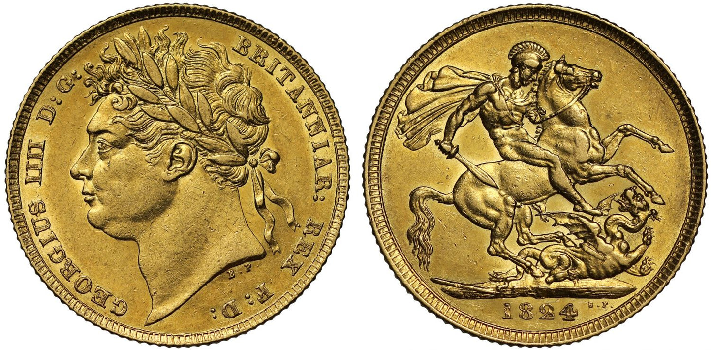 George IV 1824 Sovereign, laureate head, AU58