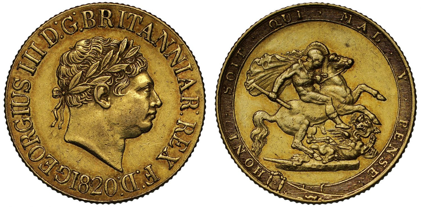 George III 1820 Sovereign Roman I in date, extremely rare variety