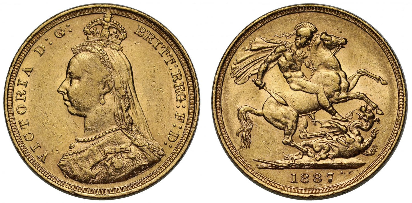 Victoria 1887-S Sovereign, Sydney mint, hooked JEB initials DISH S2