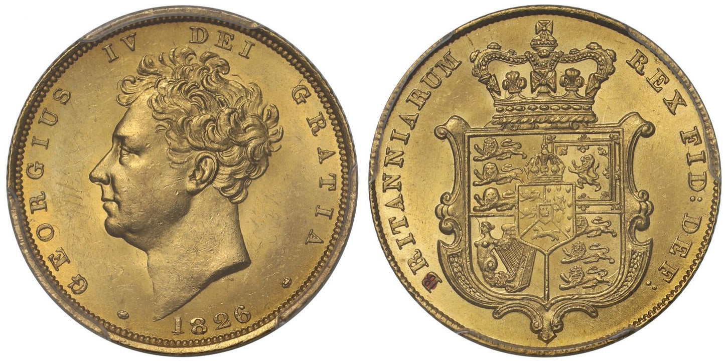 George IV 1826 Sovereign, bare head, MS63 - third finest graded