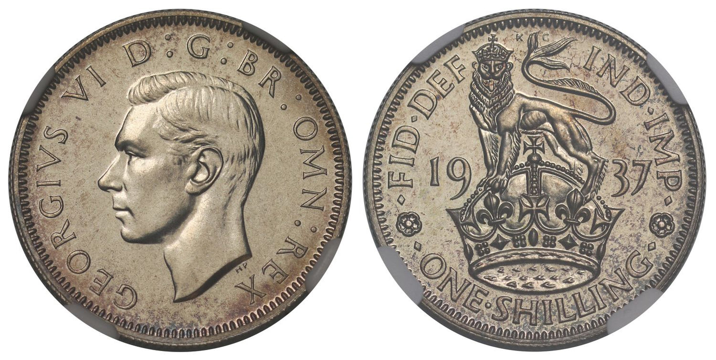 George VI 1937 proof Shilling, English, PF65, Coronation issue