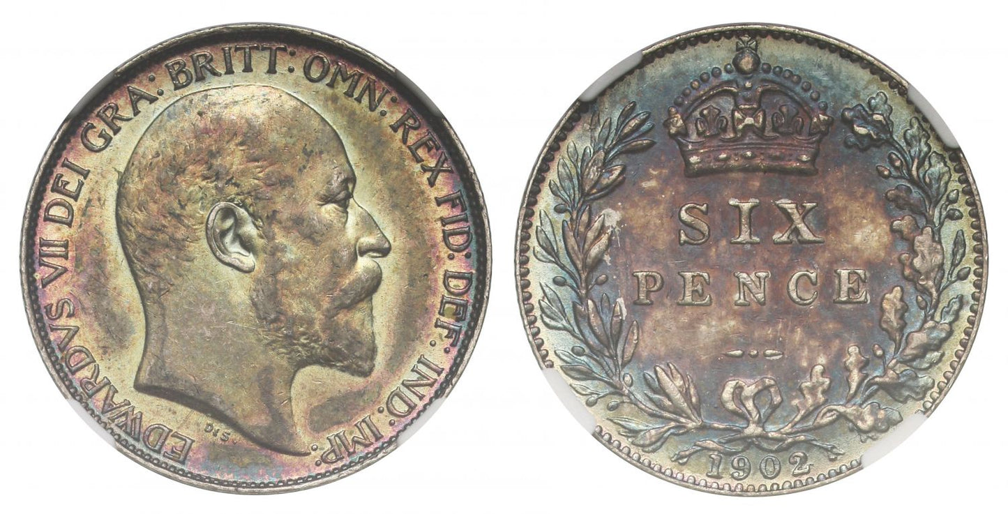 Edward VII 1902 Sixpence, graded AU58