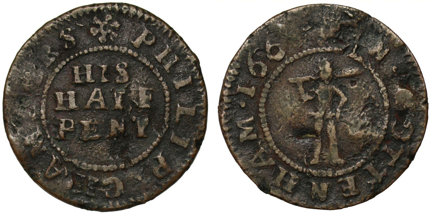 17th Century Cambridgeshire Cottenham Philip Chamber Halfpenny 1668