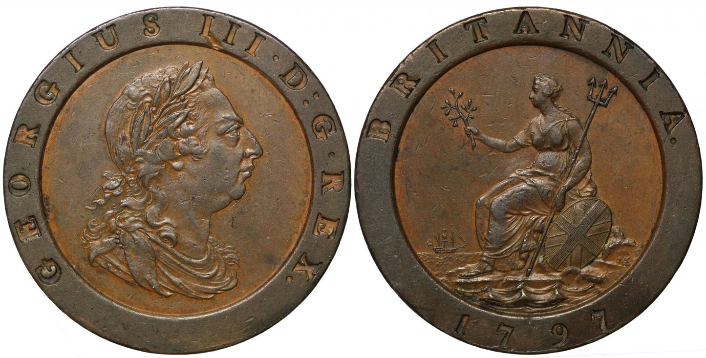 George III 1797 Twopence, "Cartwheel" largest copper coin of the UK