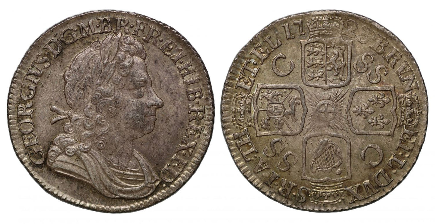 George I 1723 SSC Shilling, first bust, MS64