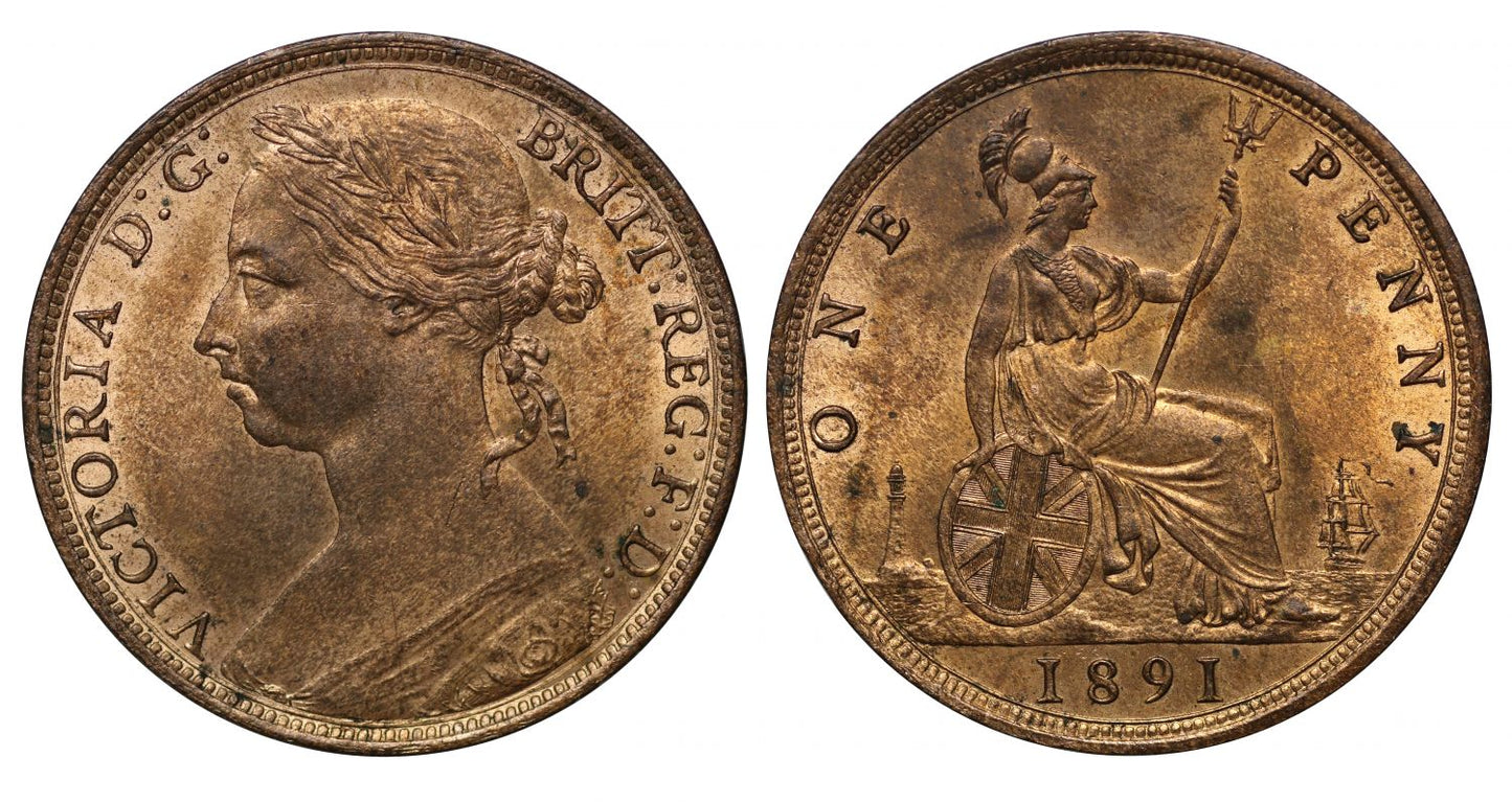 Victoria 1891 Penny, bun head dies 12+N