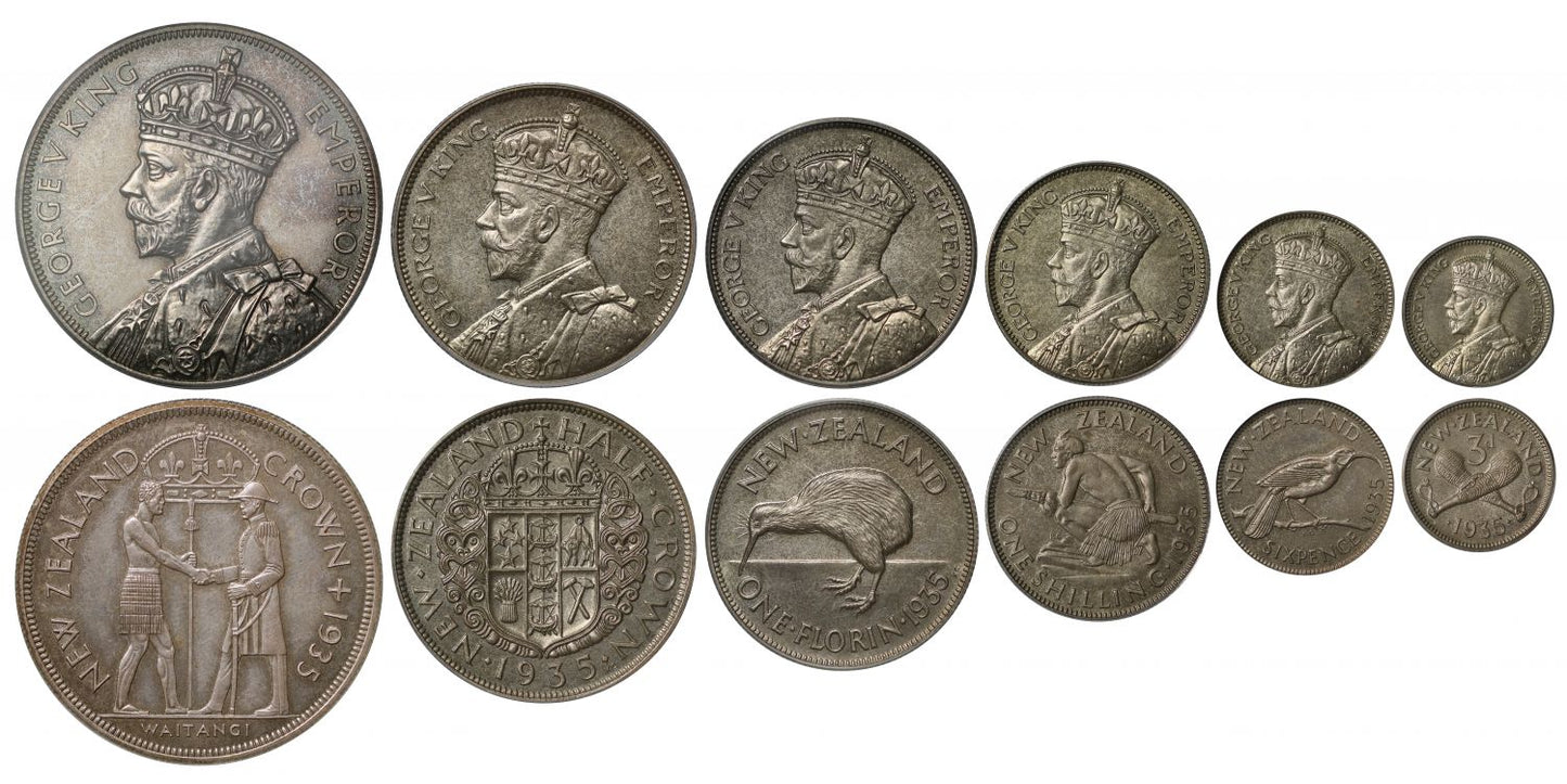 New Zealand, 1935 "Waitangi" 6-coin silver proof Set, PR64-66.