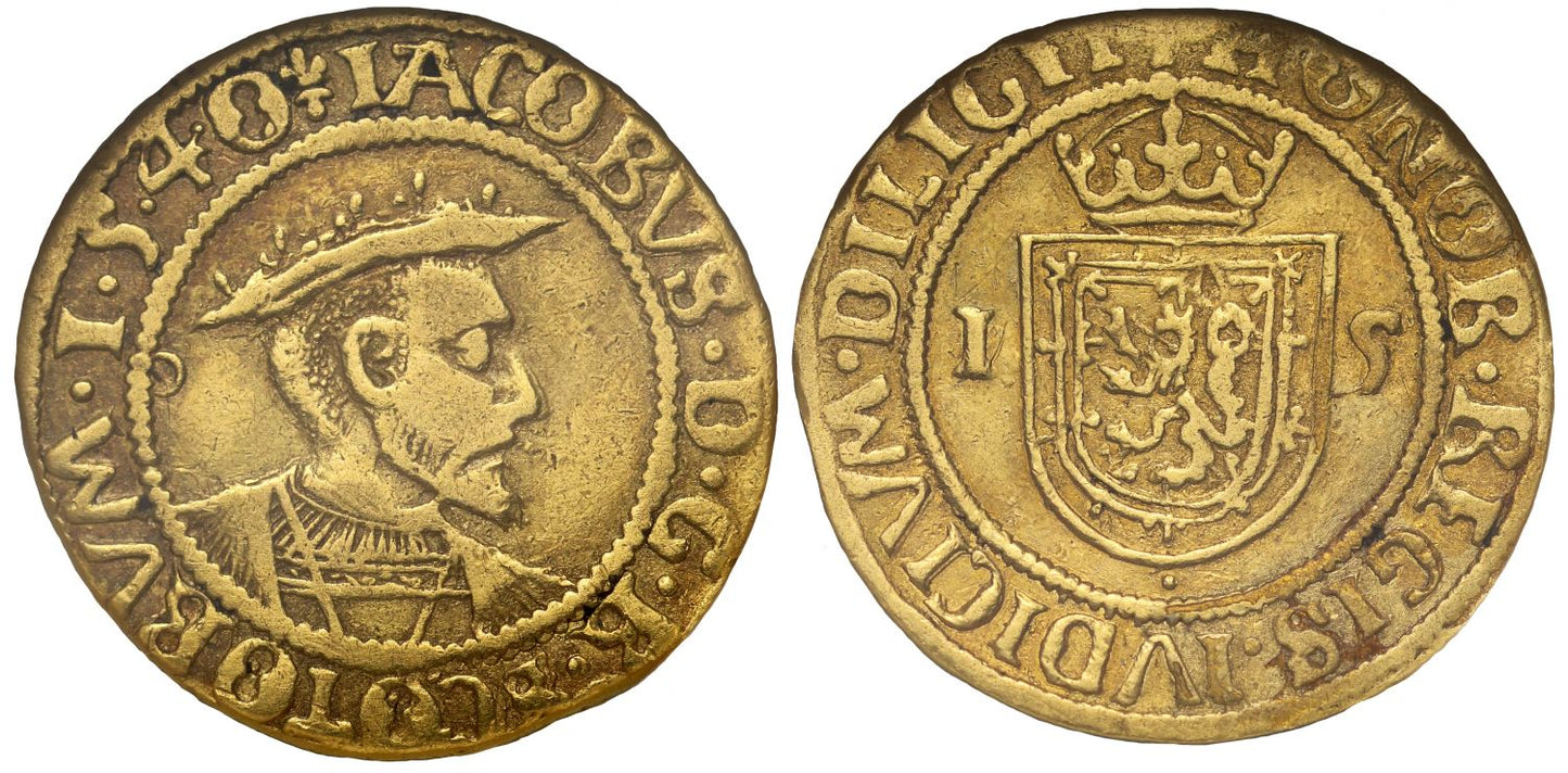 Scotland, James V 1540 gold 2/3 Bonnet piece of Two Merks VF20
