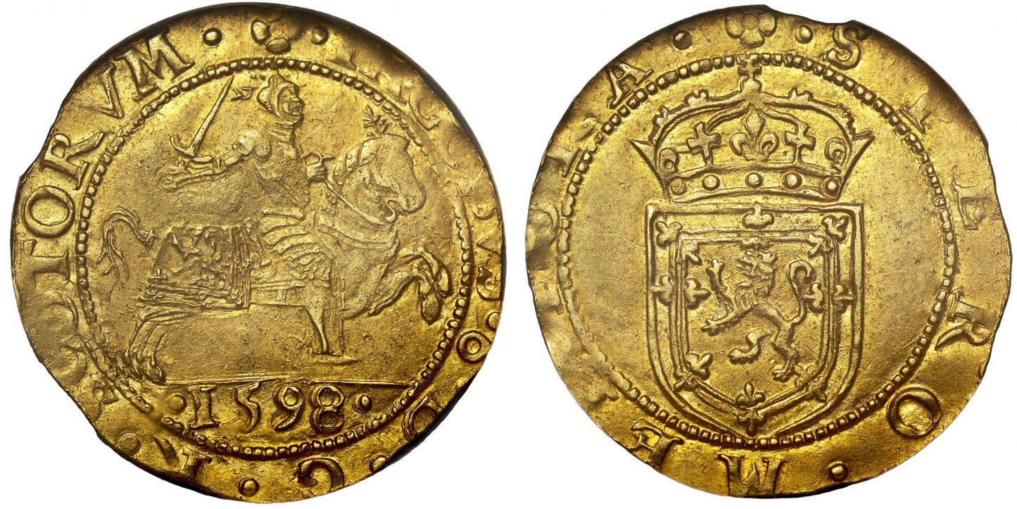 Scotland, James VI 1598 gold Rider, very rare date, only 1 graded AU50, ex Loch Ness