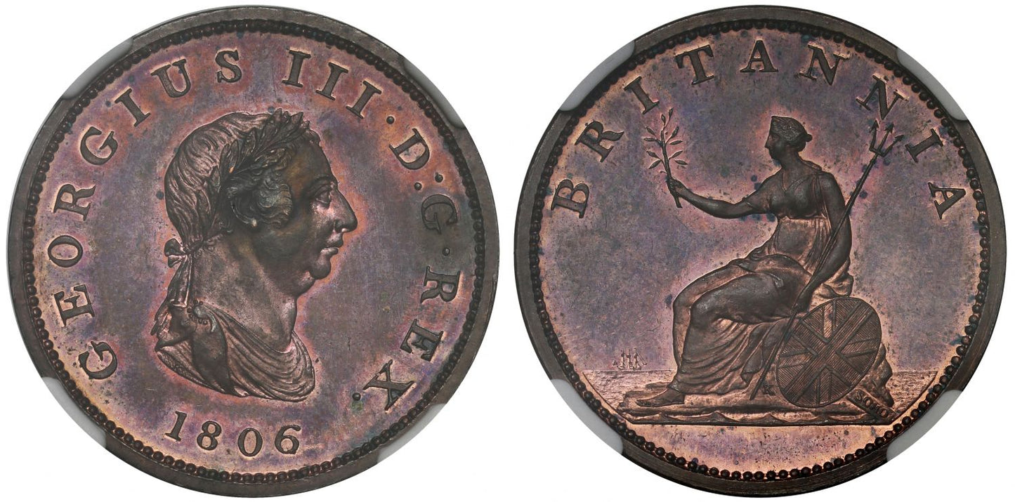 George III 1806 Copper Proof Halfpenny, late Soho, Peck 1364 NGC PF63 RB