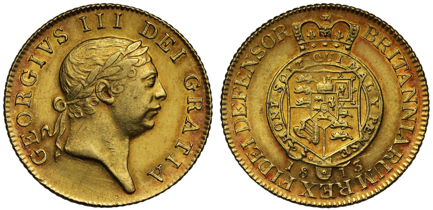 George III 1813 "Military" Guinea AU53, final year of denomination