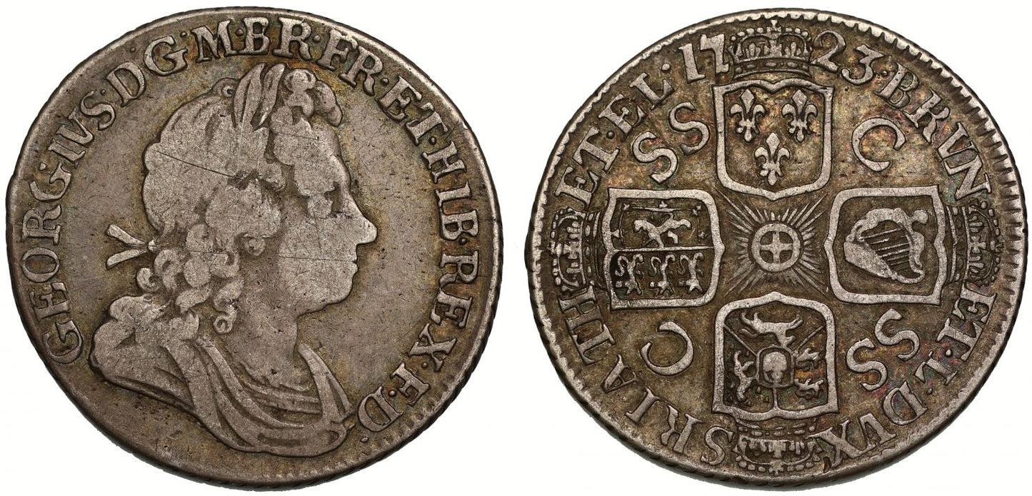 George I 1723 SSC Shilling, French arms at date, extremely rare variety