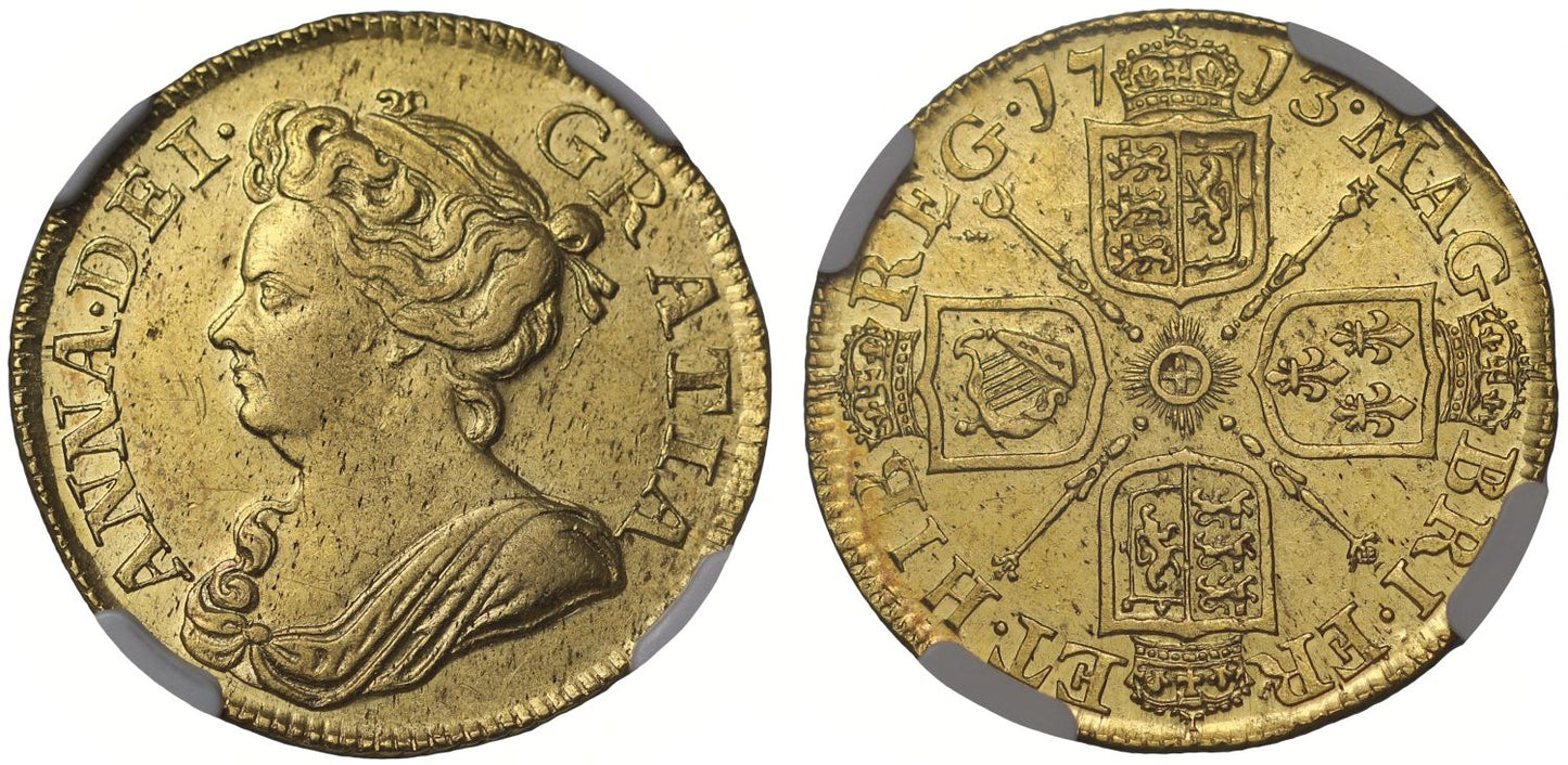 Anne 1713 Guinea, third bust, AU58