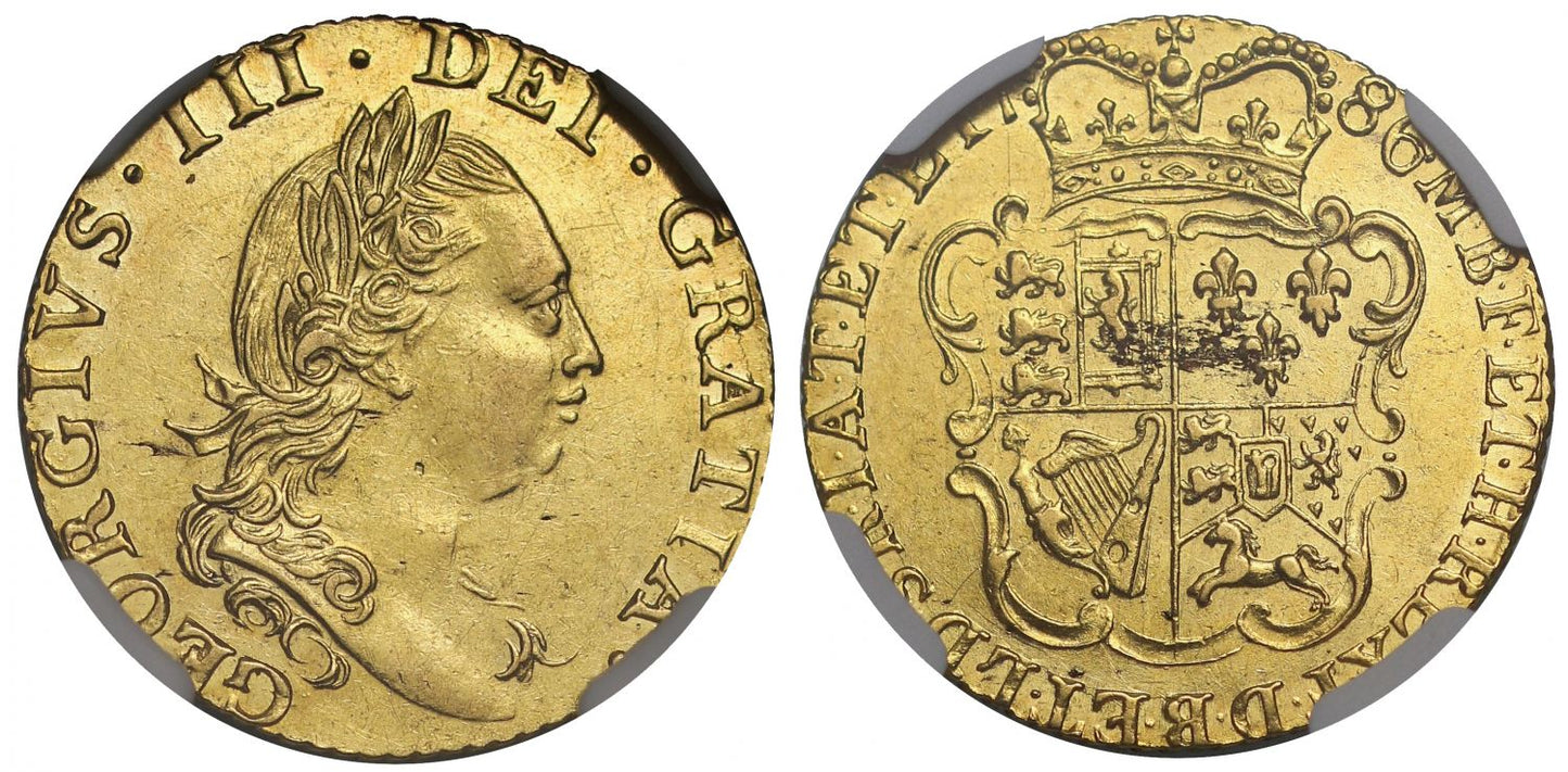 George III 1786 Half-Guinea, Rose reverse, fourth head, last year, AU58