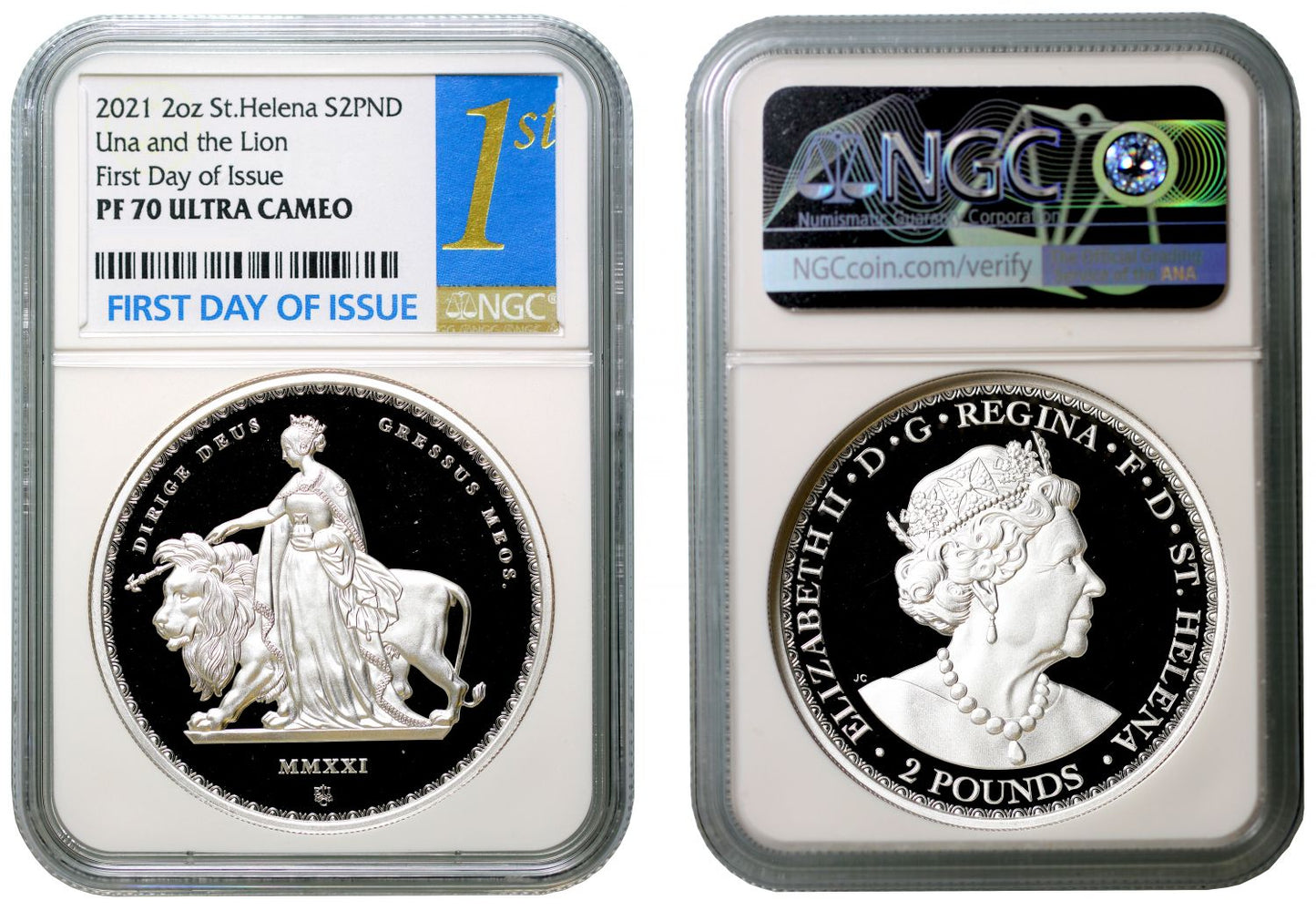 * QEII 2021 EIC 2oz silver Una PF70 First Day